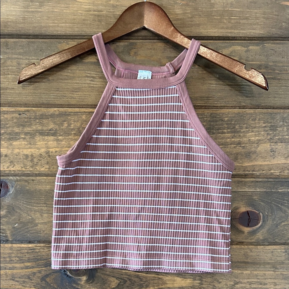 New Mix Mauve and White Striped Crop Top